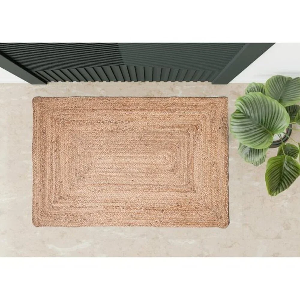 New 2'x3' Hand Woven Jute Braided Rug, Reversible Boho Floor Rug for Home Decor